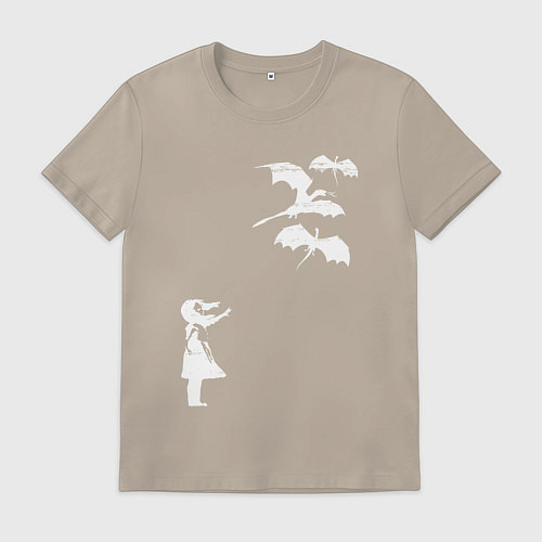 Мужская футболка Девочка и драконы / Миндальный – фото 1