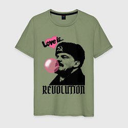 Футболка хлопковая мужская Ленин любовь и революция, цвет: авокадо