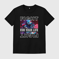 Футболка хлопковая мужская Cyberpunk 2077: Fight for your life, цвет: черный