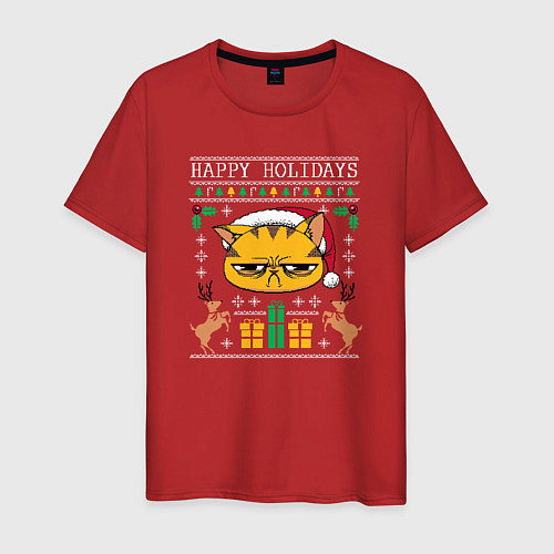 Мужская футболка Happy holidays phrase / Красный – фото 1