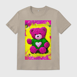 Футболка хлопковая мужская Розовый мишка плюшевый, цвет: миндальный