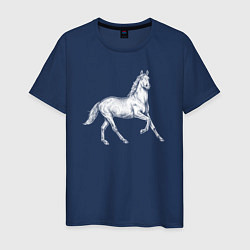 Футболка хлопковая мужская Белая лошадь на скаку, цвет: тёмно-синий