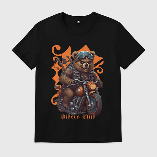 Мужская футболка Медведь байкер на мотоцикле / Черный – фото 1
