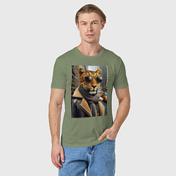 Футболка хлопковая мужская Леопард модник - Нью-Йорк - нейросеть, цвет: авокадо — фото 2