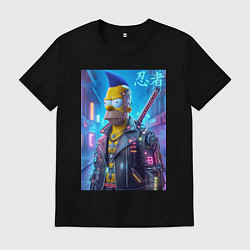 Футболка хлопковая мужская Cyber ninja Homer Simpson - ai art, цвет: черный