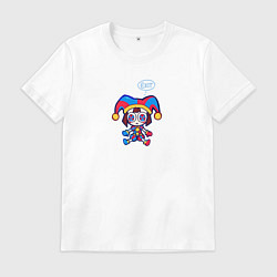 Футболка хлопковая мужская Toy Pomni thinking about exit, цвет: белый