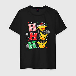 Футболка хлопковая мужская Pikachu ho ho ho, цвет: черный