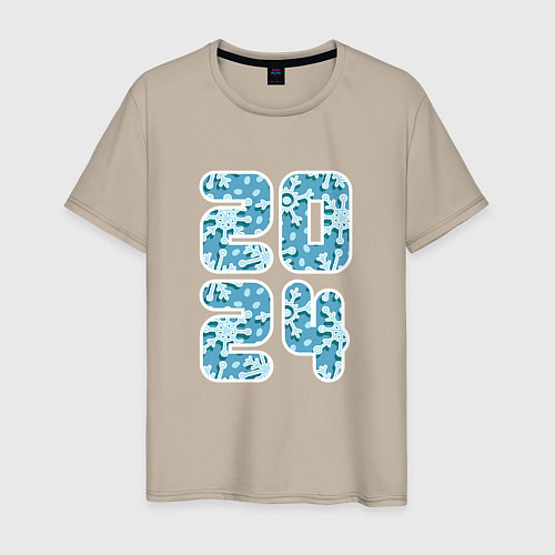 Мужская футболка 2024 цифры со снежинками / Миндальный – фото 1