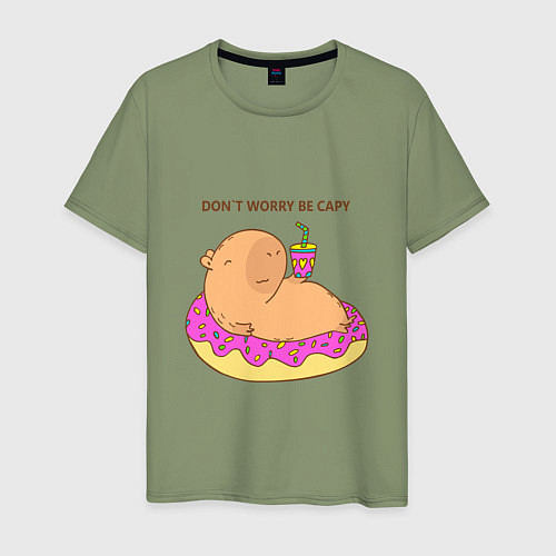 Мужская футболка Капибара dont worry be capy / Авокадо – фото 1