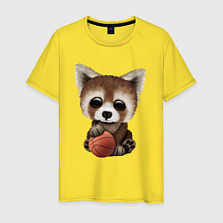 Футболка хлопковая мужская Красная панда баскетболист, цвет: желтый
