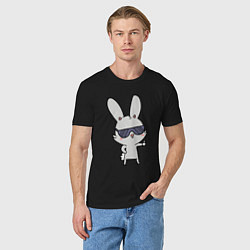 Футболка хлопковая мужская Заяц в очках, цвет: черный — фото 2