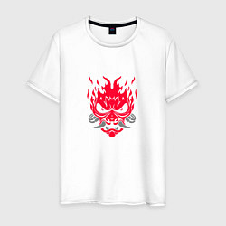 Футболка хлопковая мужская Логотип Samurai Cyberpunk 2077 - симметричный, цвет: белый