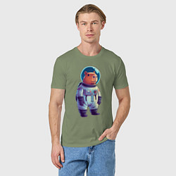 Футболка хлопковая мужская Капибара бравый космонавт, цвет: авокадо — фото 2