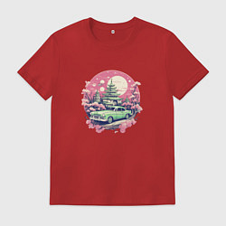 Футболка хлопковая мужская Ретро автомобиль в Японии, цвет: красный