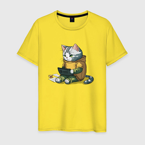 Мужская футболка Котик за учебой / Желтый – фото 1