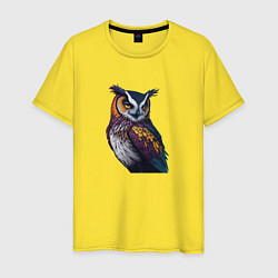 Футболка хлопковая мужская Красочная сова, цвет: желтый
