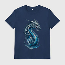 Футболка хлопковая мужская Живописный дракон, цвет: тёмно-синий