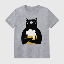 Футболка хлопковая мужская Мишка с кружкой пива, цвет: меланж