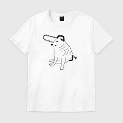 Футболка хлопковая мужская Мем собака человек бензопила, цвет: белый