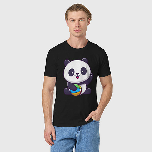 Мужская футболка Панда с мячиком / Черный – фото 3