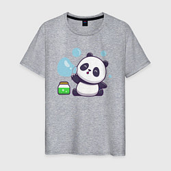 Футболка хлопковая мужская Панда и мыльные пузыри, цвет: меланж