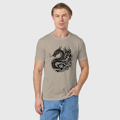 Мужская футболка Японский дракон - ирезуми / Миндальный – фото 3
