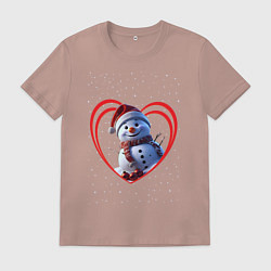 Футболка хлопковая мужская Снеговик в шапочке и шарфике, цвет: пыльно-розовый