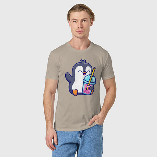 Мужская футболка Пингвин с напитком / Миндальный – фото 3