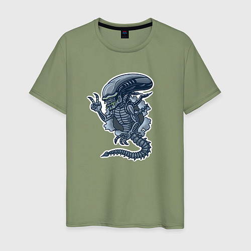Мужская футболка Чужой инопланетянин из порванной дыры / Авокадо – фото 1