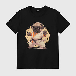 Футболка хлопковая мужская Карате мопс, цвет: черный