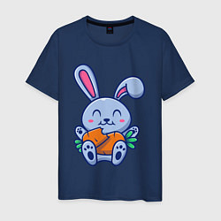 Футболка хлопковая мужская Кролик хрумает морковку, цвет: тёмно-синий