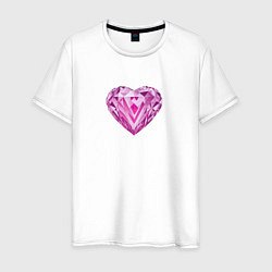 Футболка хлопковая мужская Розовое алмазное сердце, цвет: белый