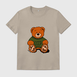 Футболка хлопковая мужская Мишка родом из СССР, цвет: миндальный