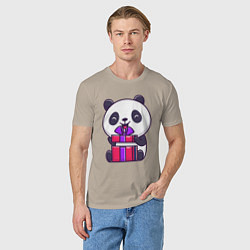Футболка хлопковая мужская Панда с подарком, цвет: миндальный — фото 2