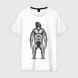 Футболка хлопковая мужская Шимпанзе модник, цвет: белый