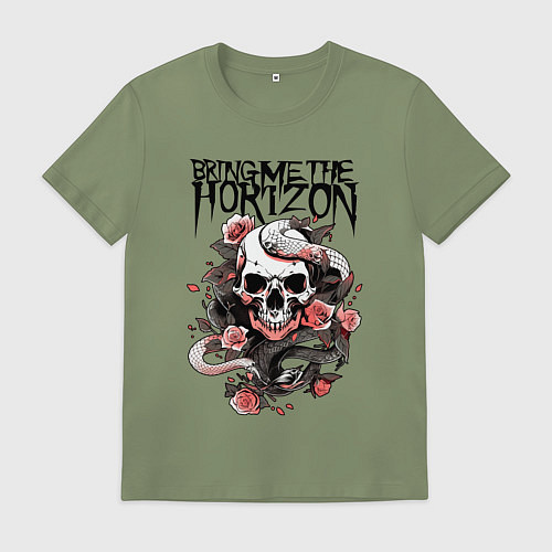 Мужская футболка Bring Me the Horizon - A skull with roses / Авокадо – фото 1