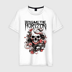 Футболка хлопковая мужская Bring Me the Horizon - A skull with roses, цвет: белый