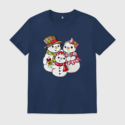 Мужская футболка Снеговики семья / Тёмно-синий – фото 1