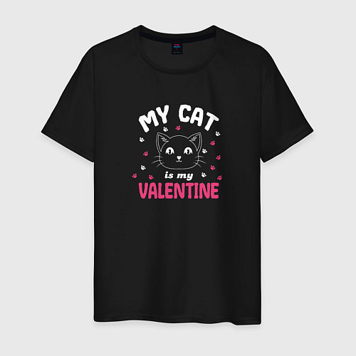 Мужская футболка My cat is my Valentine 2024 / Черный – фото 1