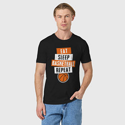 Футболка хлопковая мужская Eat sleep basketball, цвет: черный — фото 2