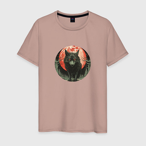 Мужская футболка Злой волк в кровавом закате / Пыльно-розовый – фото 1