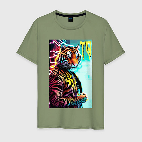 Мужская футболка Модный тигр - неон / Авокадо – фото 1