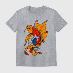 Футболка хлопковая мужская Рыба кои в японском стиле, цвет: меланж