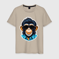 Футболка хлопковая мужская Портрет обезьяны в темных очках, цвет: миндальный