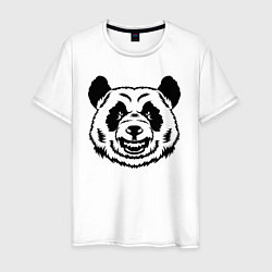 Футболка хлопковая мужская Чёрно-белая голова панды с оскалом, цвет: белый