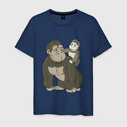 Футболка хлопковая мужская Мультяшная горилла с детенышем, цвет: тёмно-синий