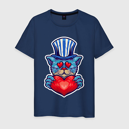 Мужская футболка Кот с сердцем / Тёмно-синий – фото 1