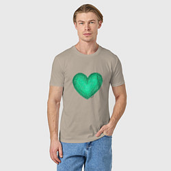 Футболка хлопковая мужская Рисунок сердце бирюзового цвета, цвет: миндальный — фото 2
