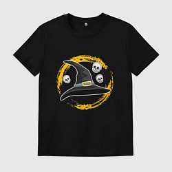 Футболка хлопковая мужская Мультяшная шляпа ведьмы с черепами, цвет: черный