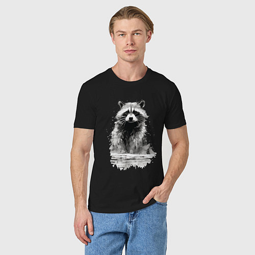 Мужская футболка Енот около воды / Черный – фото 3